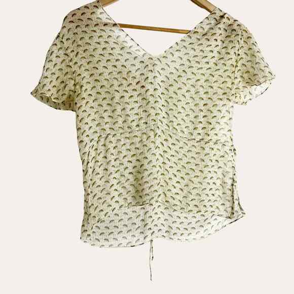 Marni Cream Dotted Feather Print V-Neck Flutter Sleeve Silk Top Size S - Picture 1 of 9